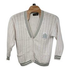 Vintage Preppy Outback cotton V Neck Cable Knit Oversized Cardigan Size M Ivory