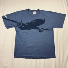 Boeing 777 Plane Shirt Size Large Blue Travel Airline Short Sleeve Tee