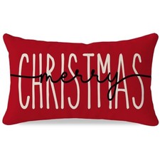 Merry Christmas Pillow Cover 12x20 Inch   20" x 12" Pack of 1 Crimson Red