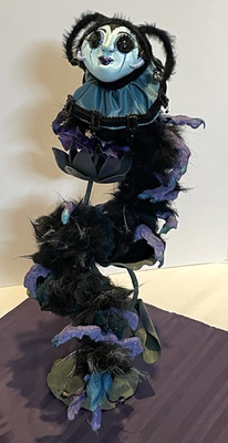 Artist Hand Made Bug/Caterpillar Sculpture Mounted on a Cast Iron Flower Creepy