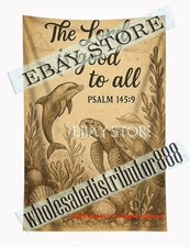 Tapestry The Lord Is Good Fish Ocean Psalm 145 9 Christian wall art 59X82 in