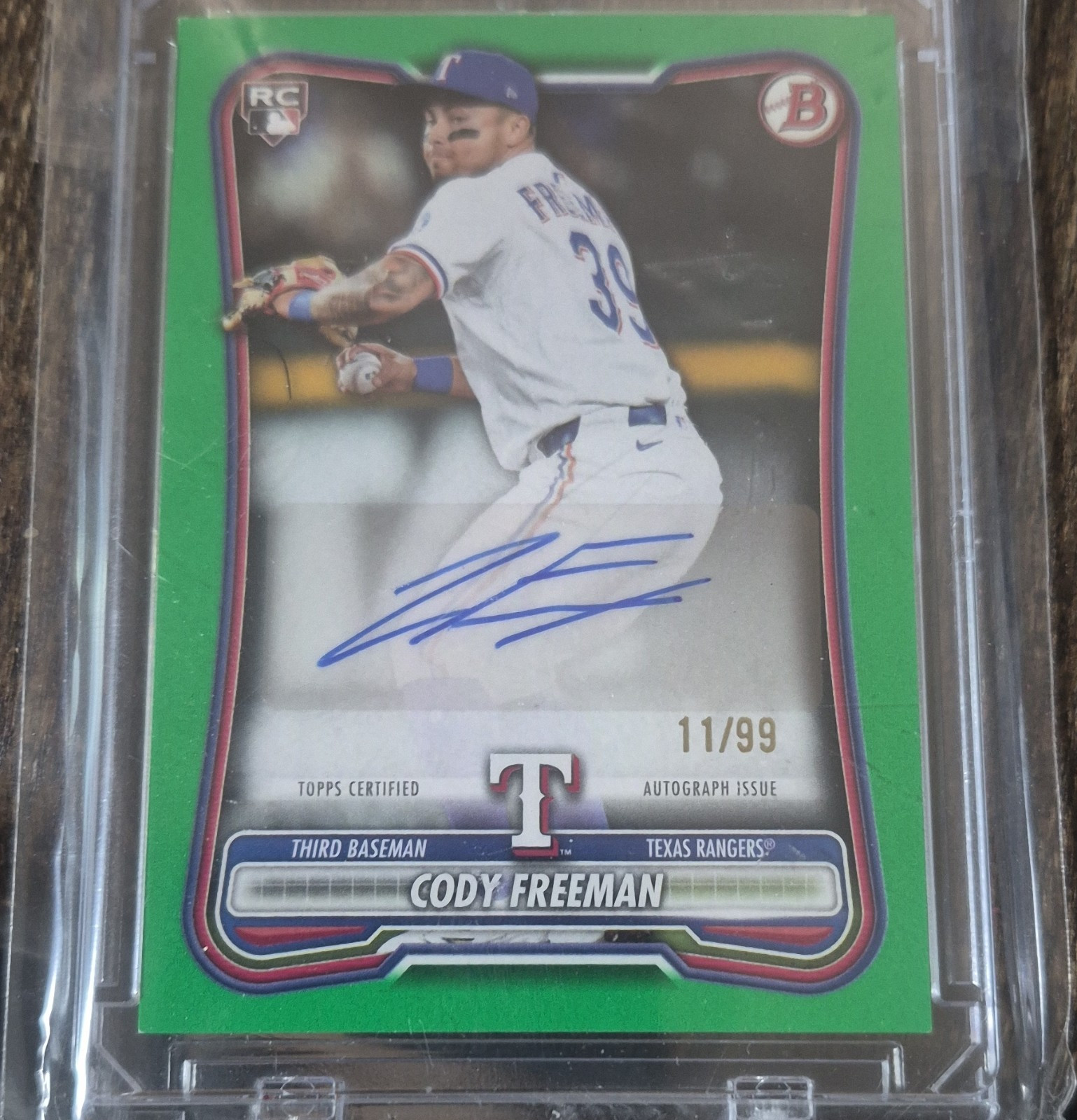 Bowman 2025 Chrome Cody Freeman Texas Rangers Green Refractor Auto /99 #CPA-CFR