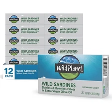 12 Pack Wild Planet Sardines-Skinless/Boneless in Extra Virgin Olive Oil, 4.25oz