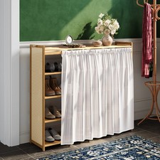 5/6 Tier Shoe Storage Cabinet Shoe Rack with Curtain Bamboo Hallway Organiser