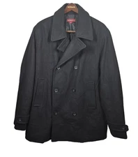 Merona Jacket Mens Large Black Wool Blend Pea Coat Double Breasted Winter