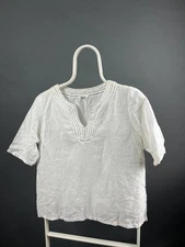 Toast Womens Top Blouse Size 14 White Linen Semi Sheer Short Sleeve Pullover
