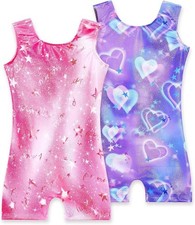 2 Pack Leotard for Girls Gymnastics Sparkly Tumbling Unitards with Shorts Sleeve
