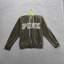 PINK Victoria's Secret Women Hoodie L Green PINK Spellout Activewear Zipper READ