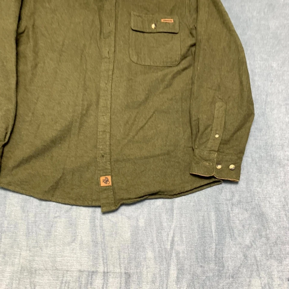 Legendary Whitetails Shirt Men Medium Olive Green Cotton Split Pleated Button Up - Image 2 of 4
