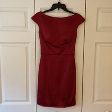 Red Satin Sheath Dress Boat Neck Sleeveless Short Party Cocktail