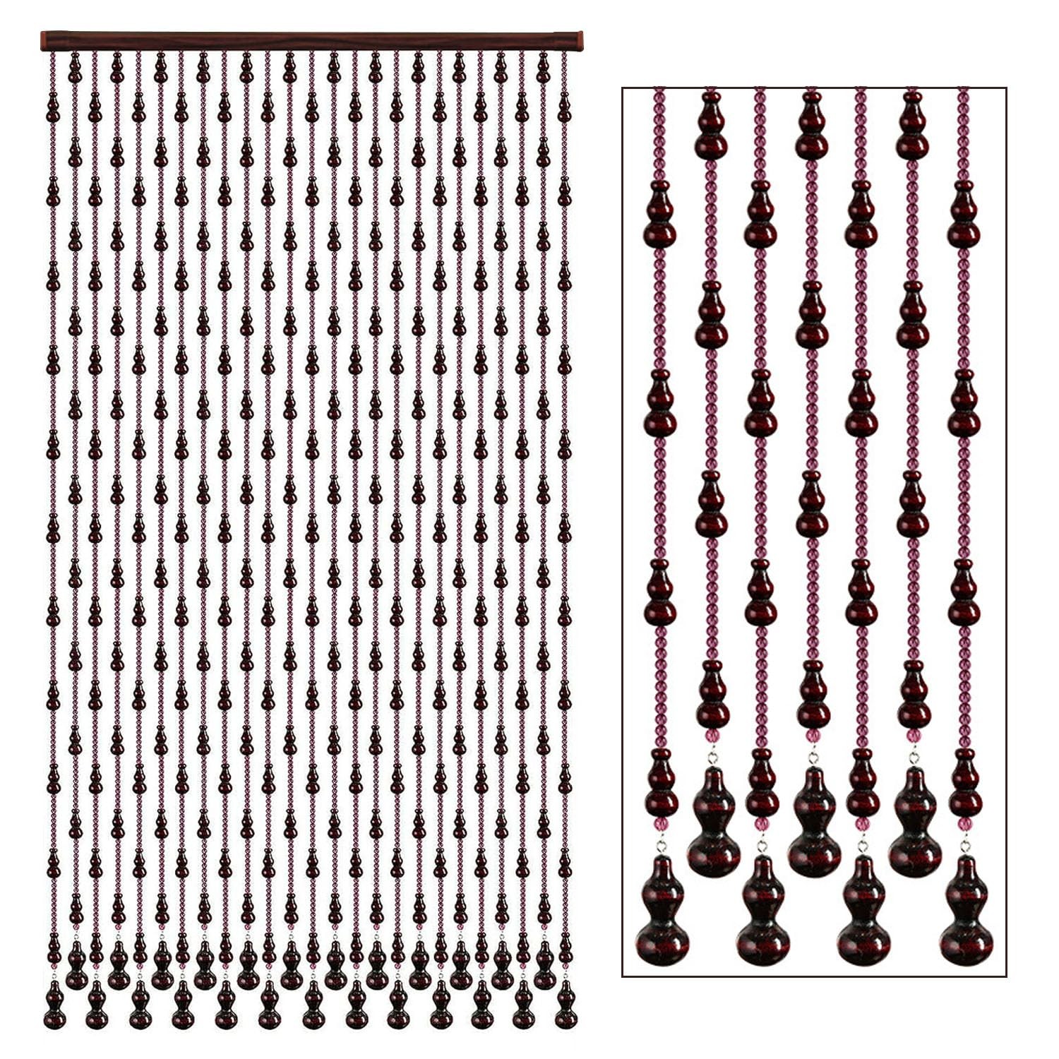 Retro Wood Bead Curtain for Doorway 35.5 x 78 Inches Bohemian Room Divider