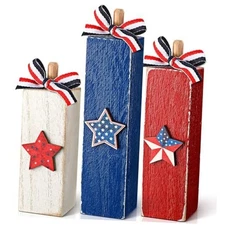 BBTO 3 Pcs 4th of July Firework Tiered Tray Sign Patriotic Decor for Home 