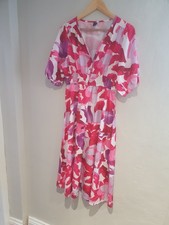 Pretty Big Floral Print Pink  Midi Dress Size 14 16 Large Sun Summer HOLIDAY