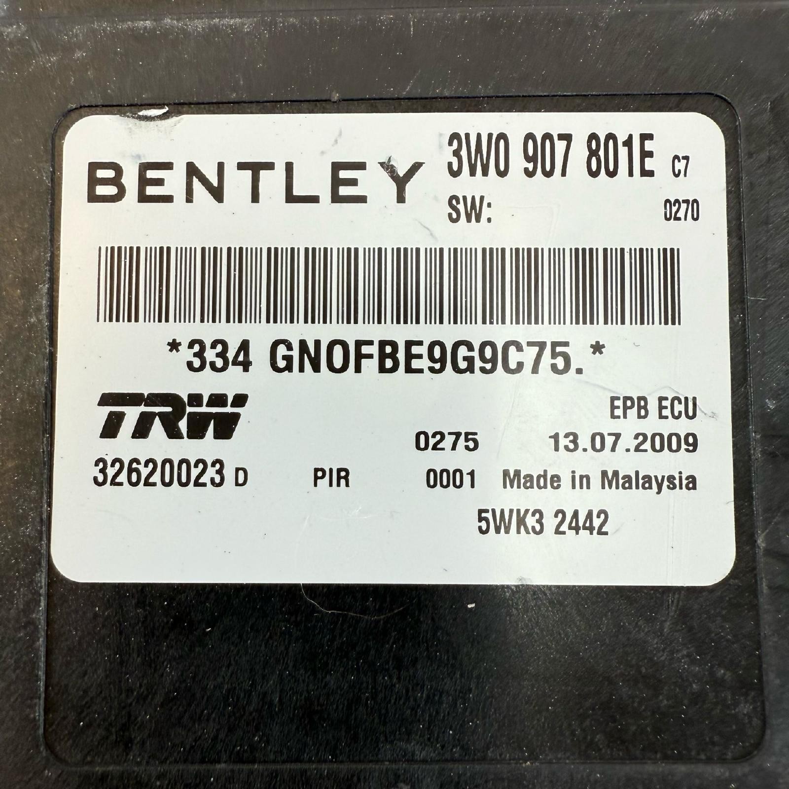 2006-2011 Bentley GTC Electronic Parking Brake Module 3W0907801E OEM
