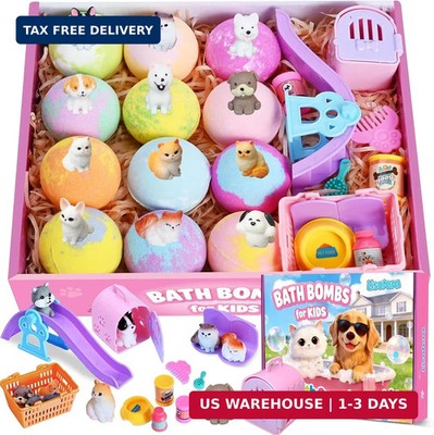 Kids Bath Bombs with Surprise Inside, Dog & Cat Toys Pretend Playset, Bubble Bat