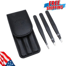 Pro 3-Piece Tweezer Set Stainless Steel Slant Tip Precision Eyebrow Hair Remover