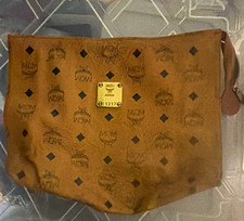 MCM Visetos Logo Brown Zip Wristlet Pouch w/ ...