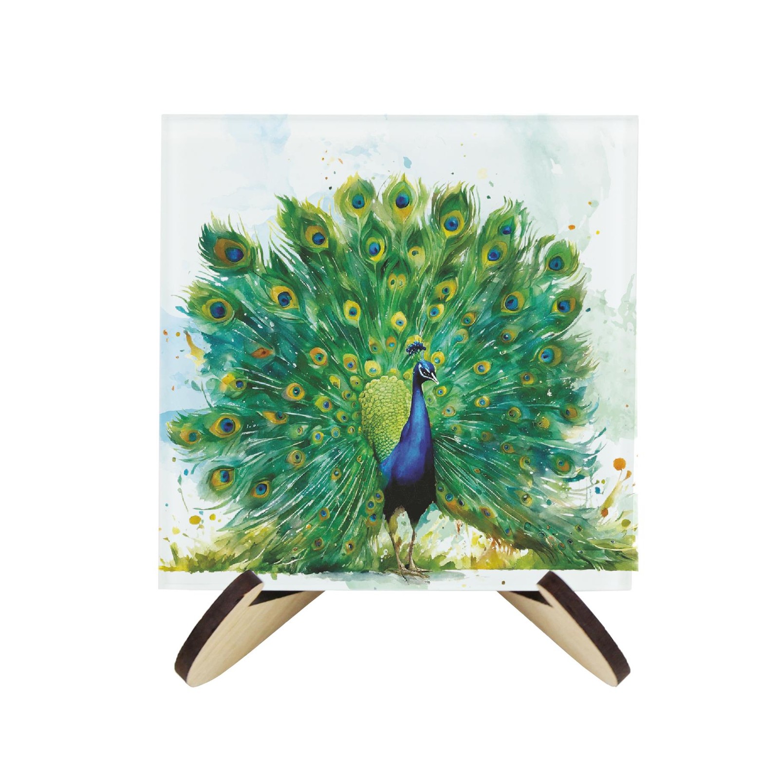 Majestic Peacock Glass Coaster Set with Stand - Vibrant Bird Gifts - Set of Four