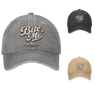 Bite Me Bold Attitude Retro Quote Vintage Cotton Dad Hat Adjustable Cap