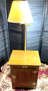 Vintage White Clad Icebox Style Cabinet Floor Lamp Oak Rustic Farmhouse Storage