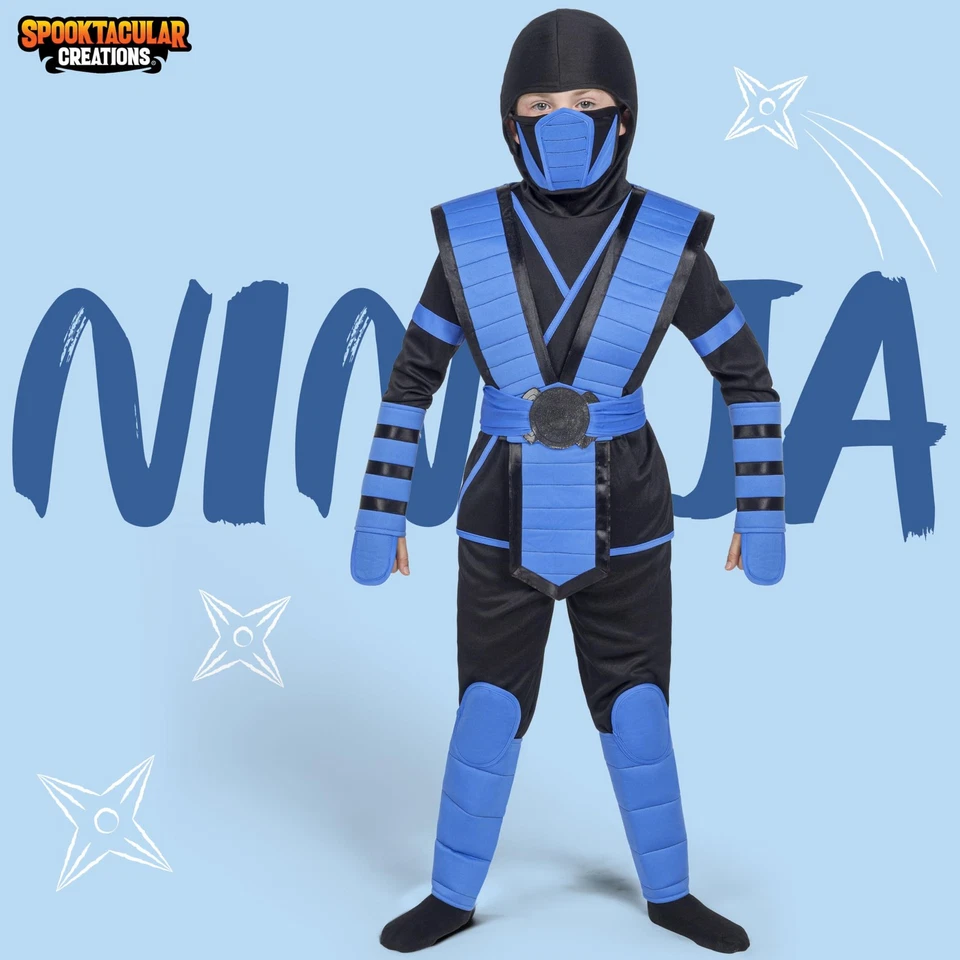Disfraz de Ninja Azul para Niños, Disfraz de Ninja para Niños Pequeños Vestido de Halloween U... Foto 2 de 4