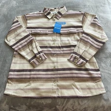 Columbia Shirt Jacket Womens XL Brown Stripe Blue Point Creek Shacket Casual