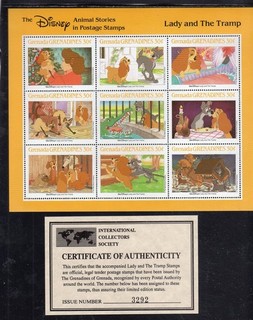 GRENADA GRENADINES #990 1988 LADY & TRAMP MINT VF NH O.G SHT9 W/CERT.(Z7.26)