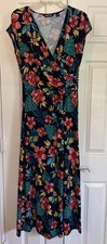 Lands' End Navy Tropical Print Faux Wrap Midi Dress Plus Size M Travel Beach