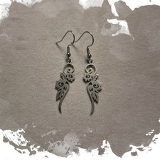 Witchy Boho Silvery Floral Cutout Dangle Earrings Rose Leaf Art Nouveau Style