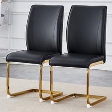Black and Gold Metal Dining Chair with PU Seat, Arched Design