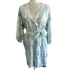 California Dynasty Vtg 90s Light Blue Floral Lace Robe Womens S