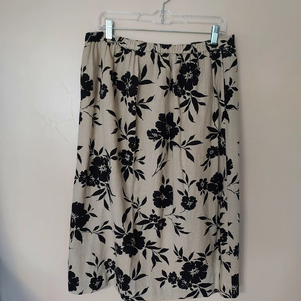 Vtg Jaclyn Smith Classic Floral Wrap Midi Maxi Skirt Black Tan Linen Rayon XL - Image 2 of 4