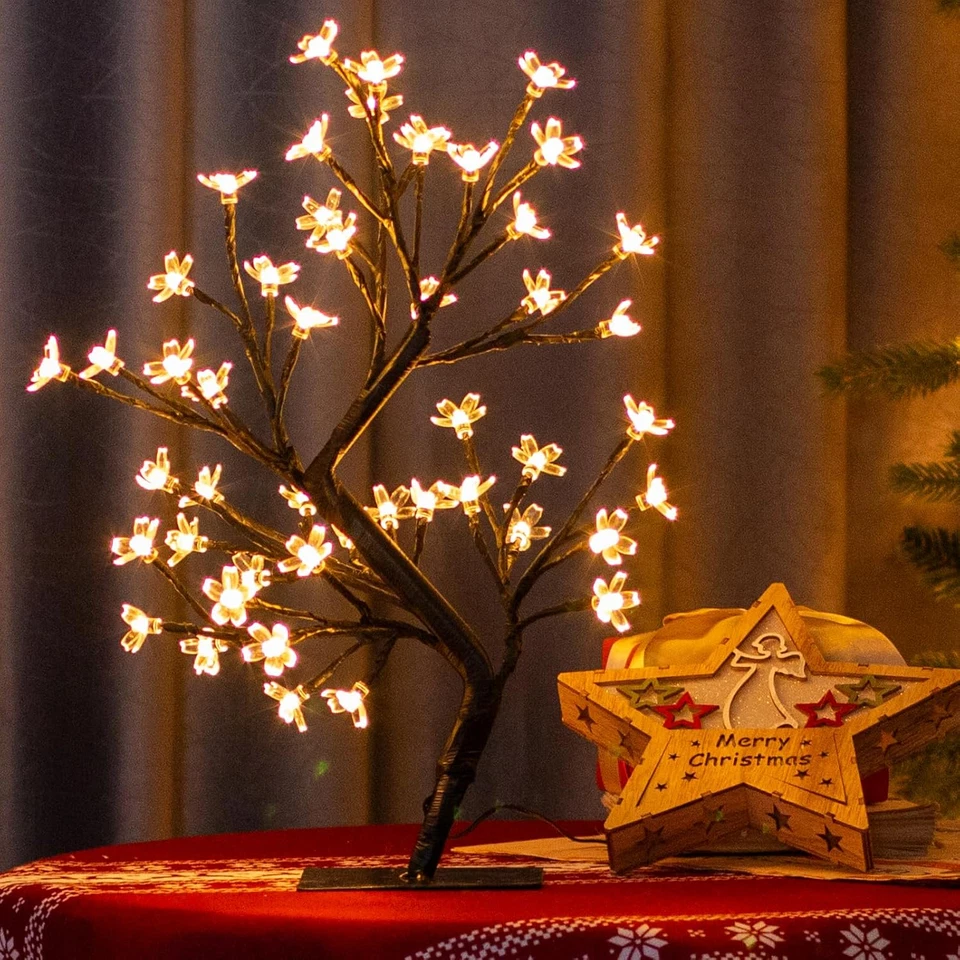 PEIDUO 17.5 Inch Lighted Cherry Blossom Tree, 48 Warm White Lights Plug - Image 2 of 4