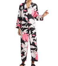 Natori Norah Notch Collar Pajama Set Black Pink M NWT 195