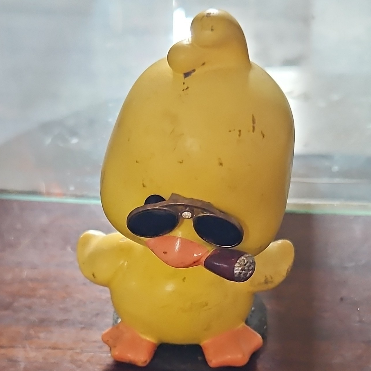 Yellow Duck Bird Figurine Collectible Wearing Sunglasses