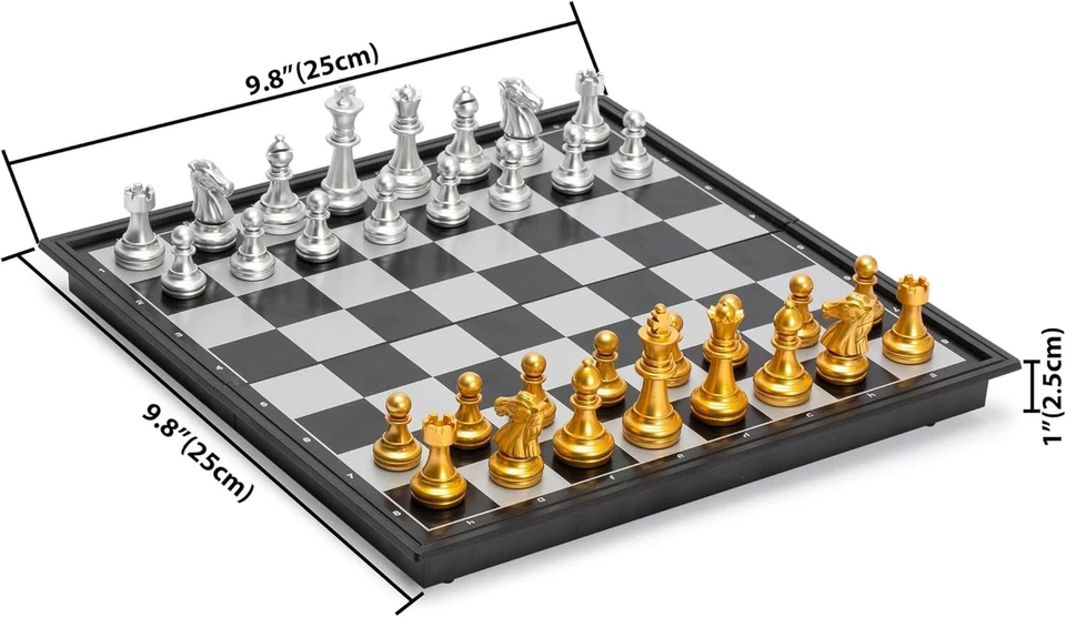 Juego de Ajedrez 10"x10" Plegable Magnético Madera Estándar Ajedrez Juego Tablero Regalo Perfecto Foto 3 de 4