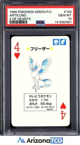 Pokemon 1996 Articuno 4 Of Hearts 144 Green Playing Card Japanese GEM MT PSA 10