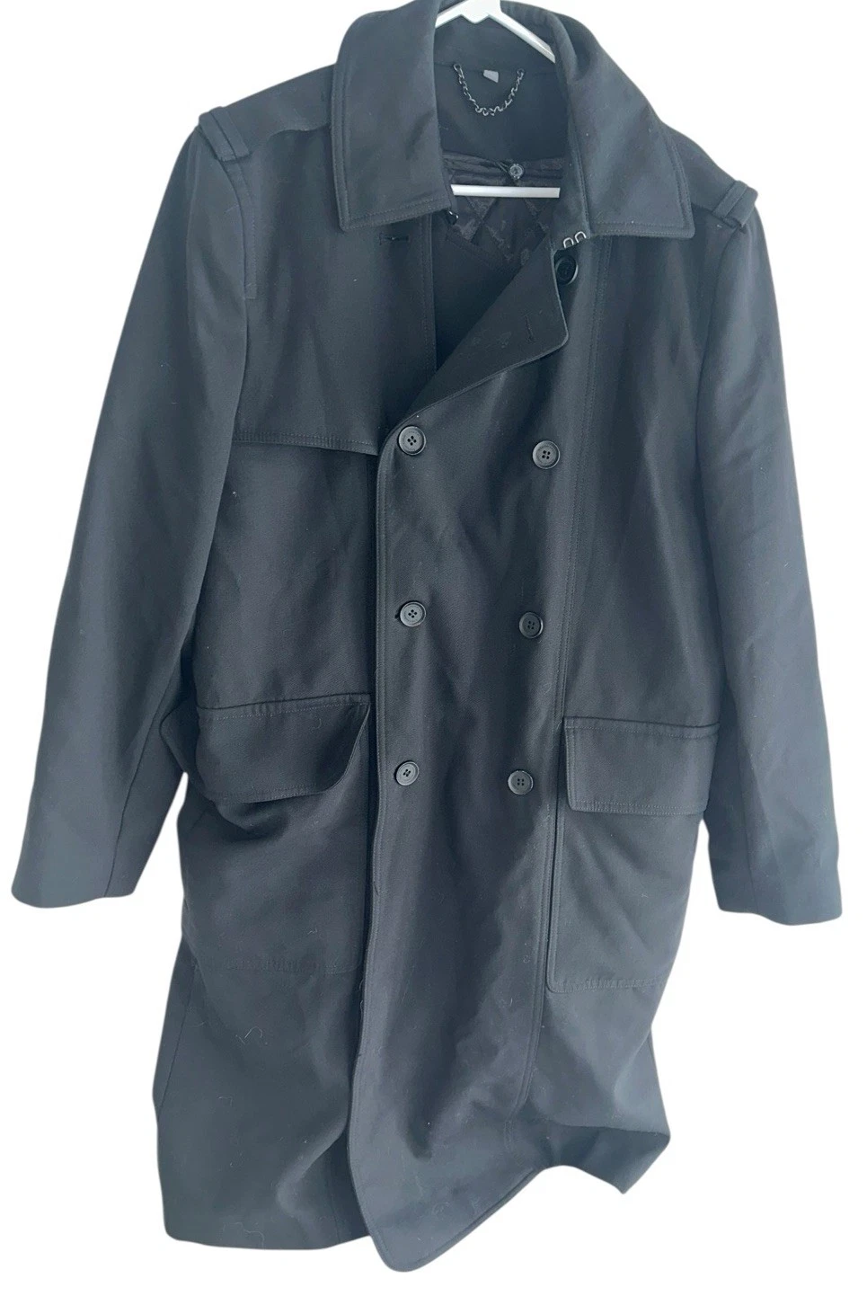 American Airlines Mens Double Breasted Trench Coat Sz M Black Thinsulate Liner