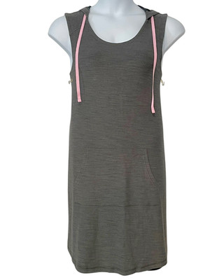 Zelos Sz XL Sleeveless Sweatshirt Dress Hood Gray Stretch Knit Casual Sporty New