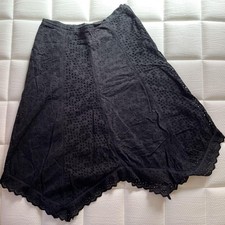 Lauren RALPH LAUREN All Cotton Eyelet Gored Skirt Lace Hem Black Size 0