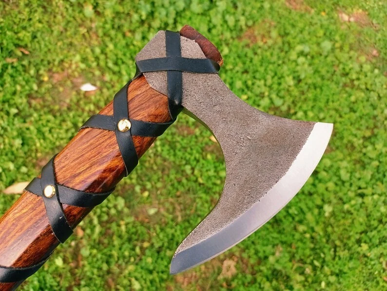 Ragnar Lothbrok Hunting Axe with Rose Wood Handle - Hand-Forged - Image 2 of 4