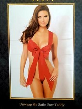 Rene Rofe Unwrap Me satin bow teddy red sz S/M small / medium