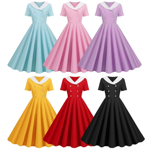 Women's Vintage 1950s Rockabilly Hepburn Cocktail Evening Swing Party Dress UK - Picture 21 of 39