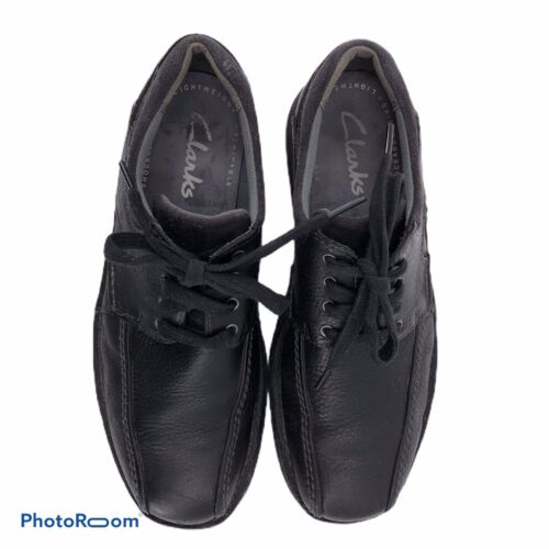 Clark Herren Oxford Schuhe Größe 7,5 M Schwarz Leder Leger Schnürung Fahrrad Zehe Komfort - Bild 3 von 11