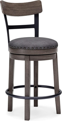 Caitbrook 24'' Farmhouse Counter Height Upholstered Swivel Barstool, Gray