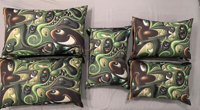 Kenny Scharf Pillows / UNIQUE / Set of 5 / GREEN / 24''x16'' / 18''x12''