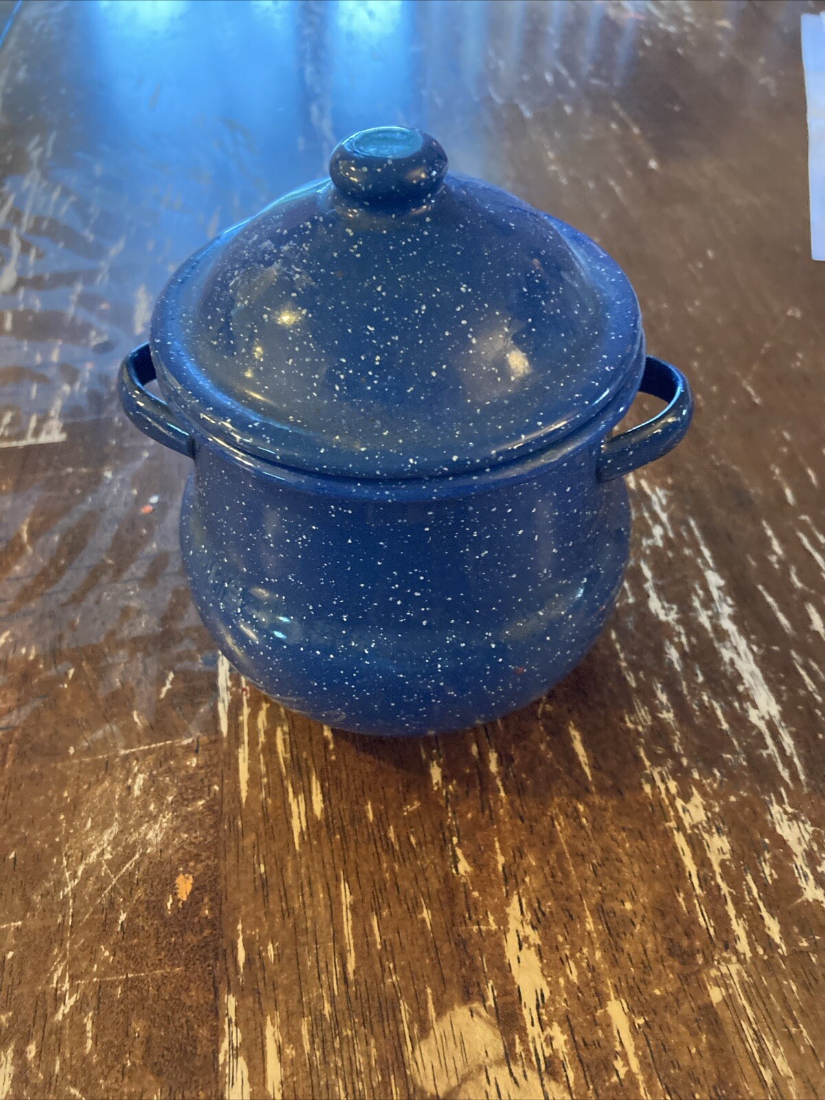Vintage Speckled Blue Enamelware Sugar Bowl With Lid eBay