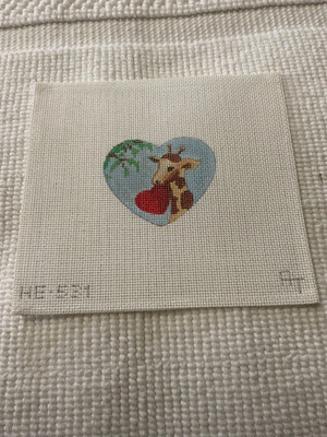 ASSOCIATED TALENT HP NEEDLEPOINT GIRAFFE IN A BLUE HEART-HE-531