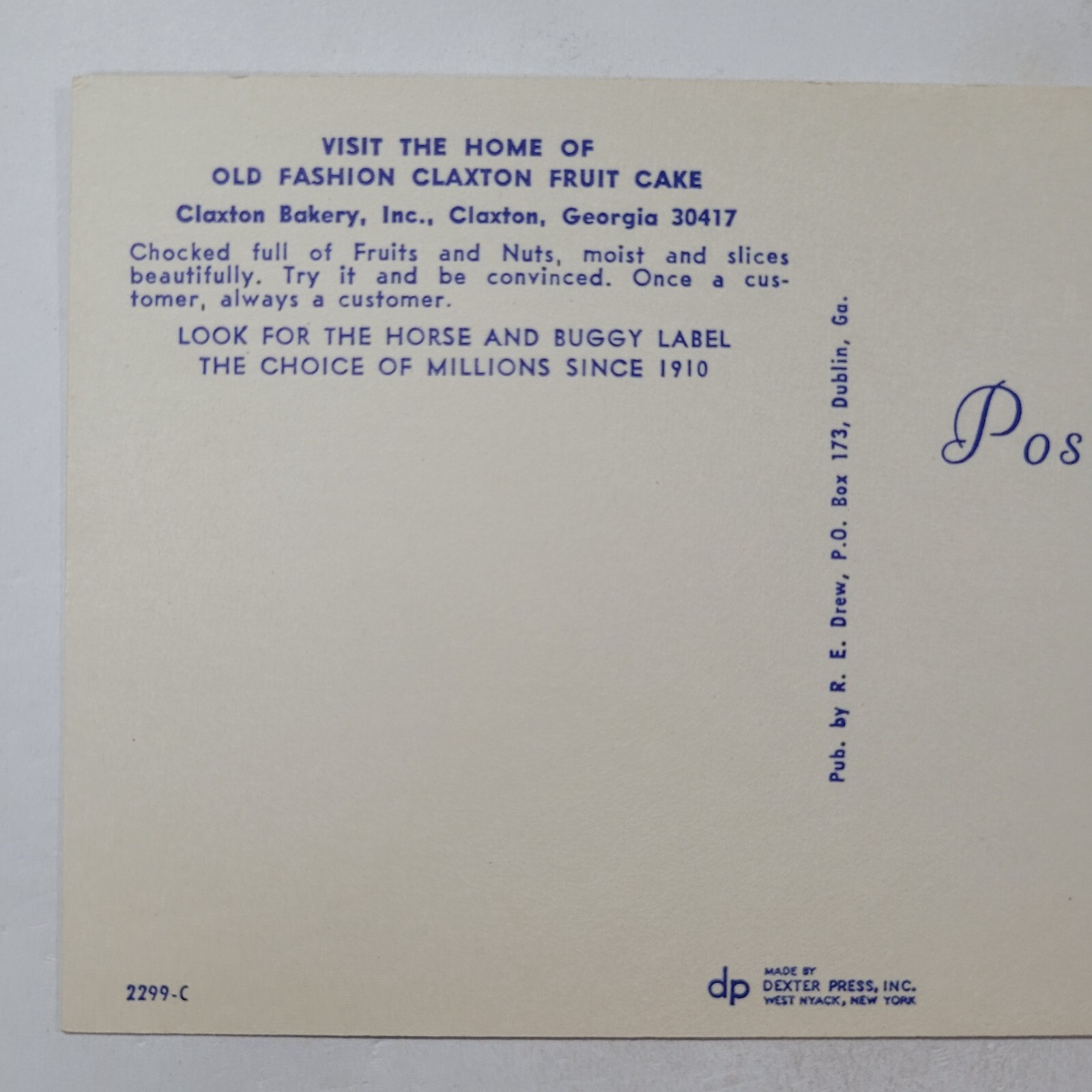 Visit The Home Of Old Fashion Claxton Fruit Cake Georgia Vintage Chrome Postcard