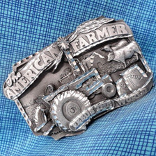 American Farmer Feeds The World Belt Buckle Vtg 80s Siskiyou .DBD658